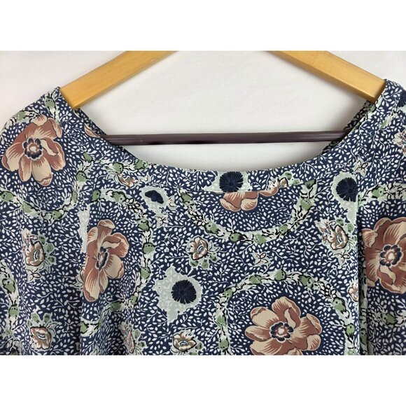 Loft Outlet Top Women's Size XL Blue Floral Bow Short Ruffle Sleeve Blouse Shirt - Picture 2 of 14